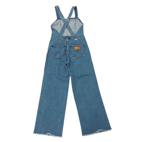 Billabong x Wrangler Sun Western Overalls Womens 26 Blue Raw Hem Stretch Denim - Picture 6 of 13